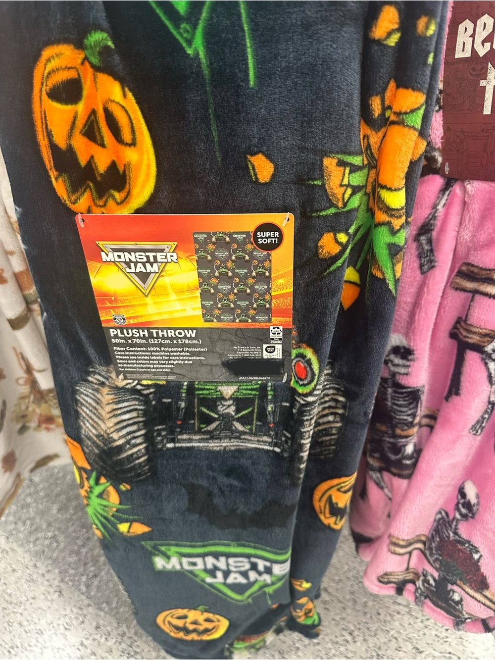 Monster Jam Halloween Pumpkin Plush Throw Blanket
